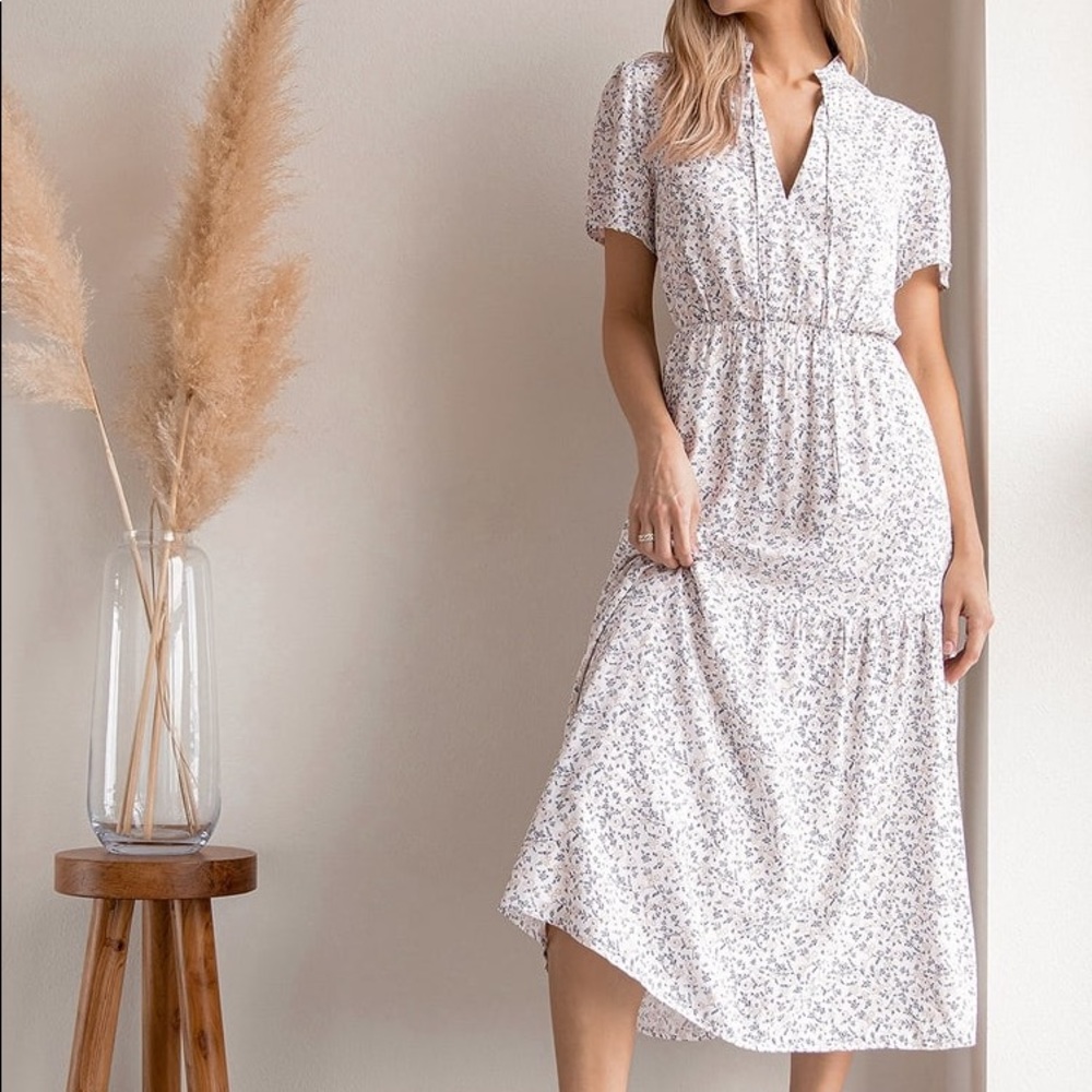 White Floral Midi Dress